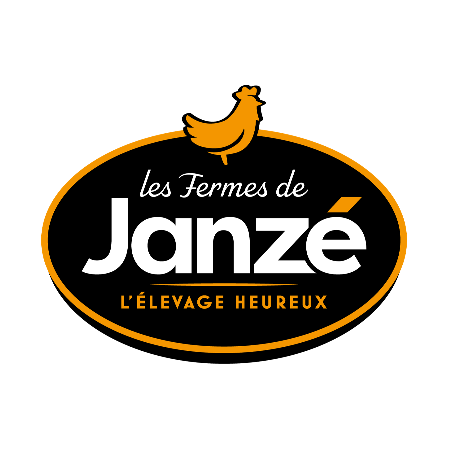 logo noir et or des Fermes de Janze , Elevage heureux . Ce logo représente une volaille