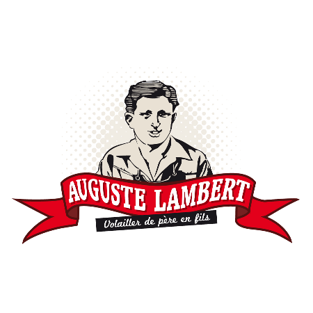 Logo style ancien avec personnage et écriture Auguste Lambert