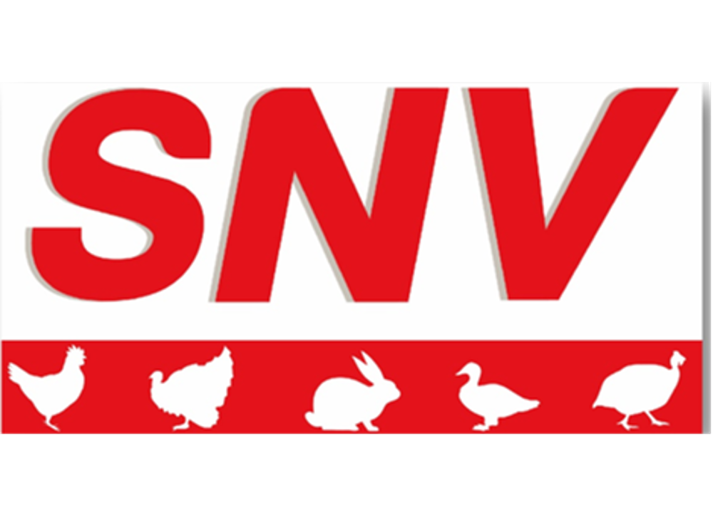 Logo Blanc avec SNV en rouge et picto volailles blancs