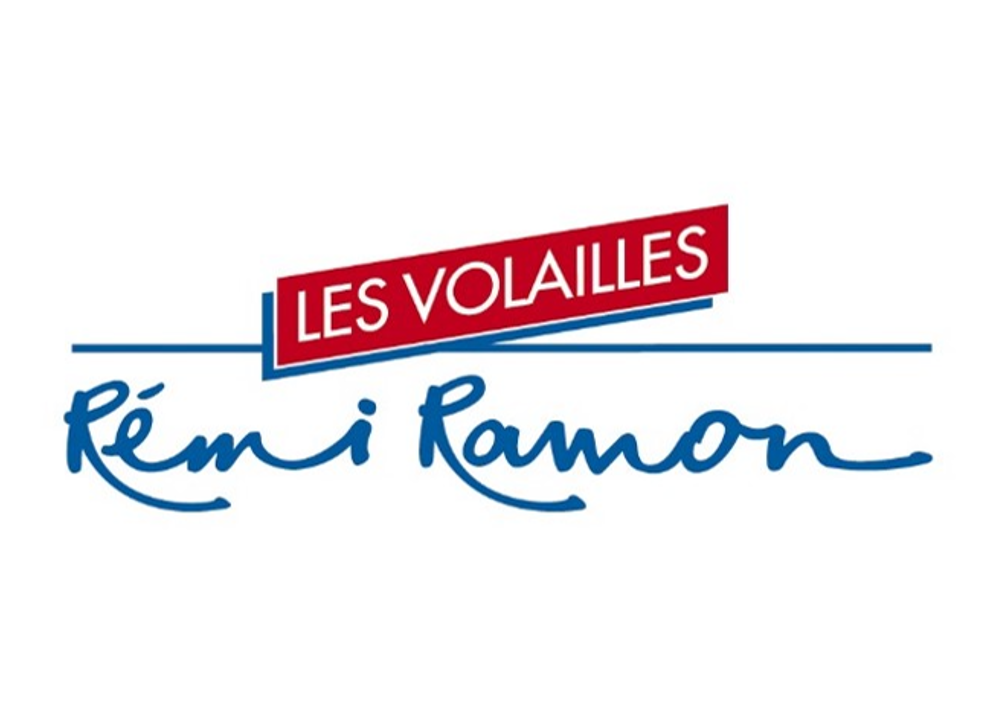 Logo de la socièté  "Volailles Remi Ramon", Logo rouge et bleu